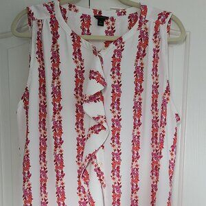 Ann Taylor Floral Sleeveless Blouse, XL
